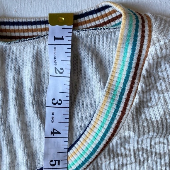 Honeyme Beige Floral Dolman Sleeve Top with Striped Accents on Neck and Sleeves - Picture 8 of 9